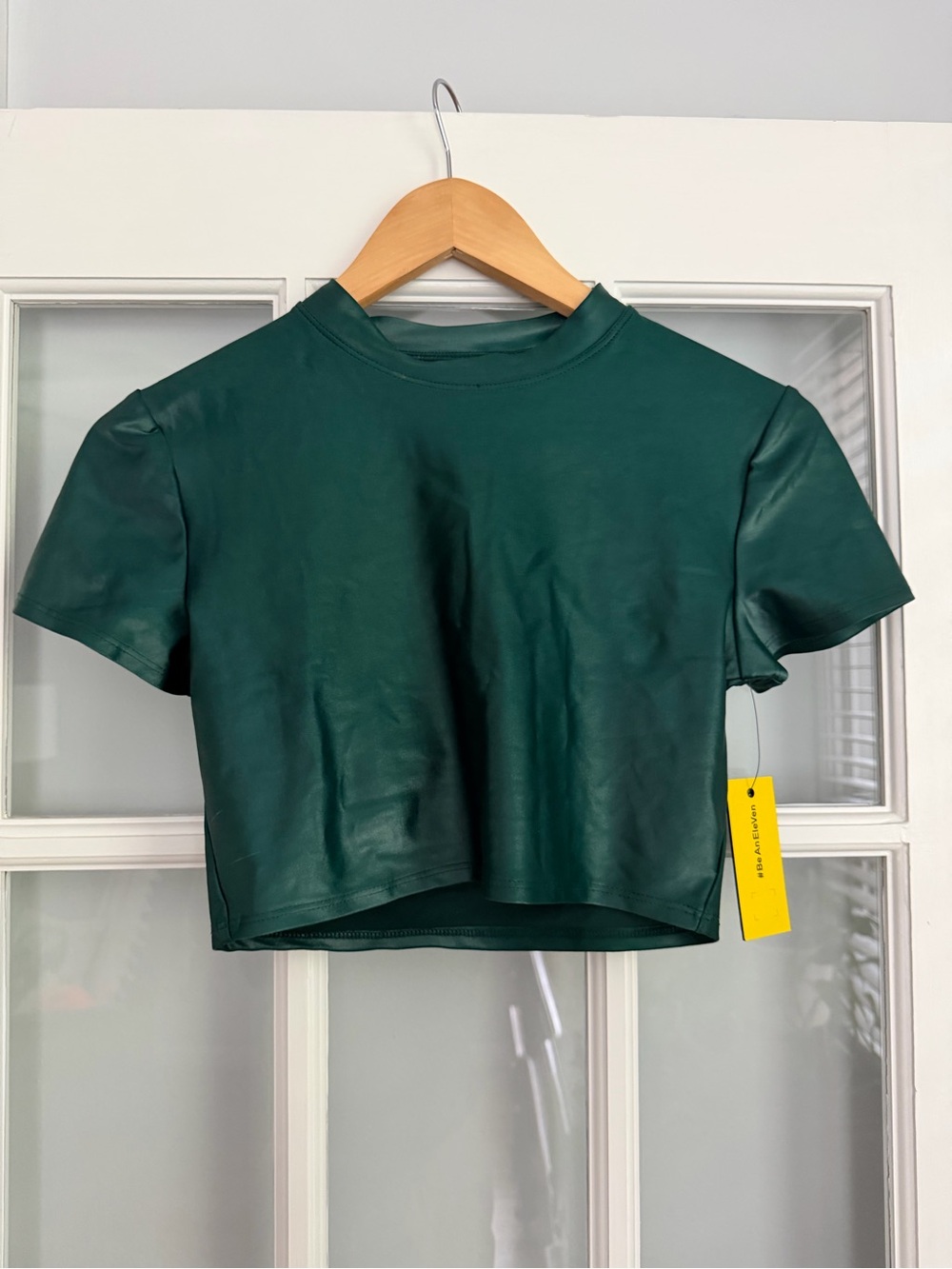 EleVen by Venus Williams Deep Green Faux Leather Cropped Tee